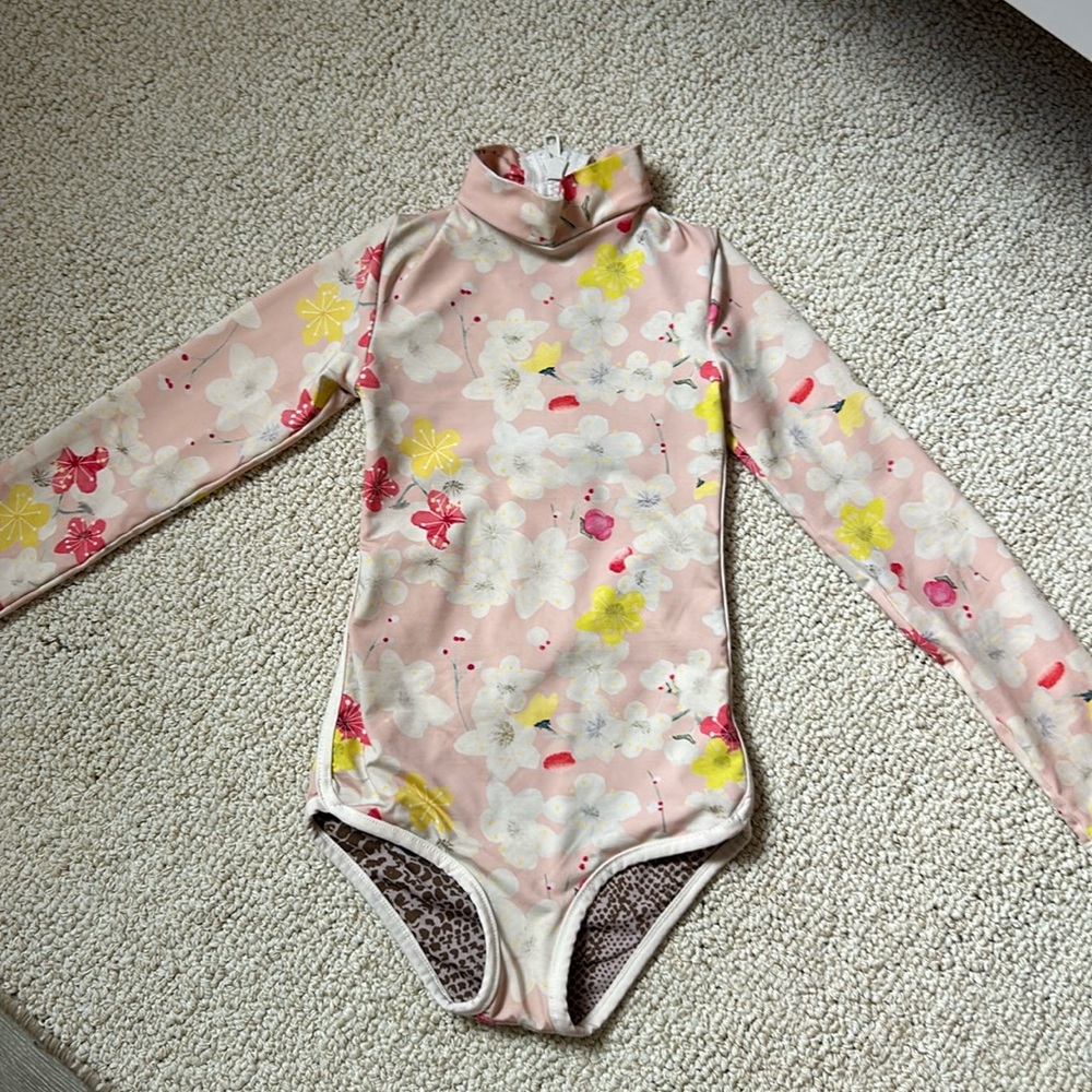 acacia swimwear Girls Pink Floral Long-Sleeve One-Piece Rash Guard